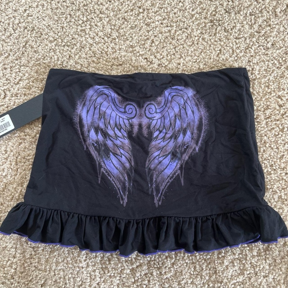 I.AM.GIA Black Purple Taylor Angel Wings Grunge Low Rise Frill Mini Skirt - Picture 2 of 7